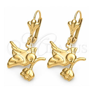 Arete Colgante 02.32.0299 Oro Laminado, Diseño de Pajaro, Pulido, Tono Dorado