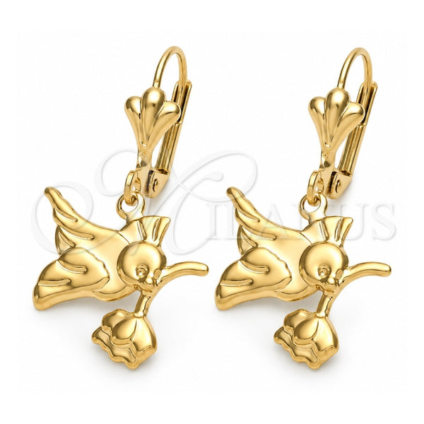 Arete Colgante 02.32.0299 Oro Laminado, Diseño de Pajaro, Pulido, Tono Dorado