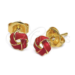 Arete Dormilona 5.126.003 *PROMO* Oro Laminado, Diseño de Nudo, Esmaltado Rojo, Tono Dorado
