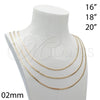 Gargantilla Basica 5.223.019.16 Oro Laminado, Diseño de Long Box, Pulido, Tono Dorado (Calibre 0.60, Grosor 02 MM, 16 Pulgadas de Largo)