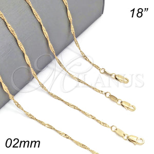 Gargantilla Basica 5.223.028.18 Oro Laminado, Diseño de Singapore, Pulido, Tono Dorado (0.40 Gauge, 02 MM Thickness, 18 Inches Length)