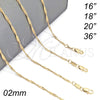 Gargantilla Basica 5.223.028.18 Oro Laminado, Diseño de Singapore, Pulido, Tono Dorado (0.40 Gauge, 02 MM Thickness, 18 Inches Length)