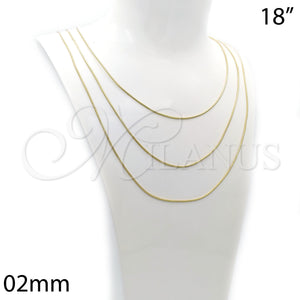 Gargantilla Basica 5.223.031.18 Oro Laminado, Diseño de Cola de Raton, Pulido, Tono Dorado (02 MM Thickness, 18 Inches Length)