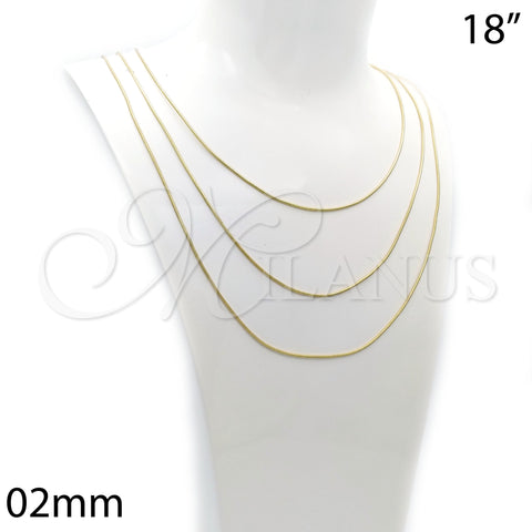Gargantilla Basica 5.223.031.18 Oro Laminado, Diseño de Cola de Raton, Pulido, Tono Dorado (02 MM Thickness, 18 Inches Length)