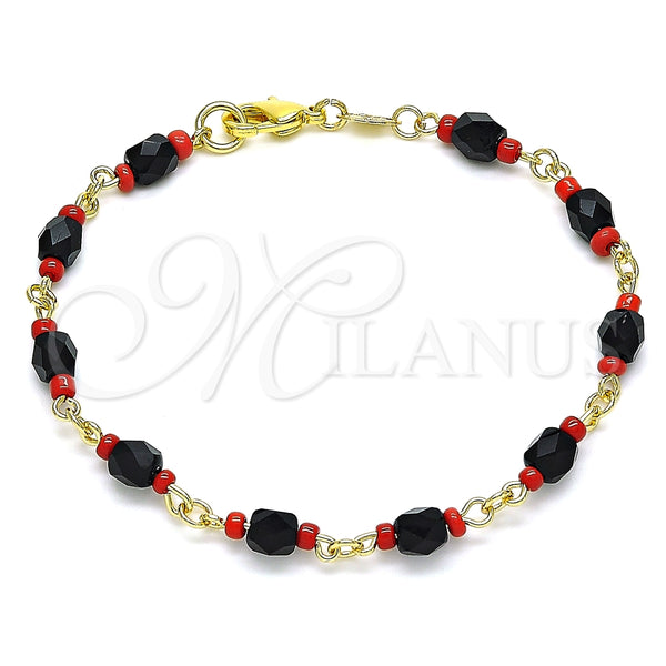 Pulsera Elegante 5.039.007.08 Oro Laminado, con Cristal Negro, Pulido, Tono Dorado (Grosor 05 MM, 8 Pulgadas de Largo)