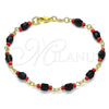 Pulsera Elegante 5.039.007.08 Oro Laminado, con Cristal Negro, Pulido, Tono Dorado (Grosor 05 MM, 8 Pulgadas de Largo)
