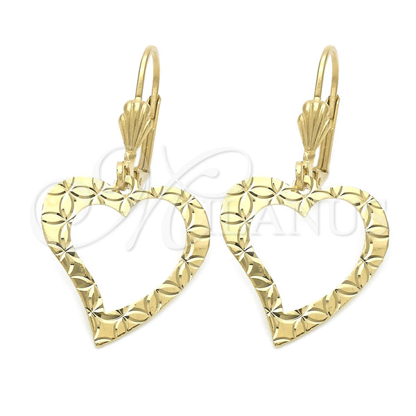 Arete Colgante 02.63.1156 Oro Laminado, Diseño de Corazón, Pulido, Tono Dorado