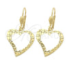 Arete Colgante 02.63.1156 Oro Laminado, Diseño de Corazón, Pulido, Tono Dorado