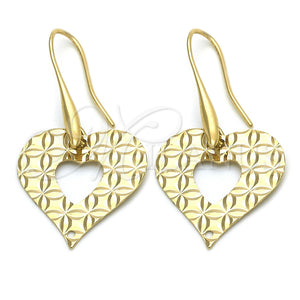Arete Colgante 02.63.1158 Oro Laminado, Diseño de Corazón, Pulido, Tono Dorado