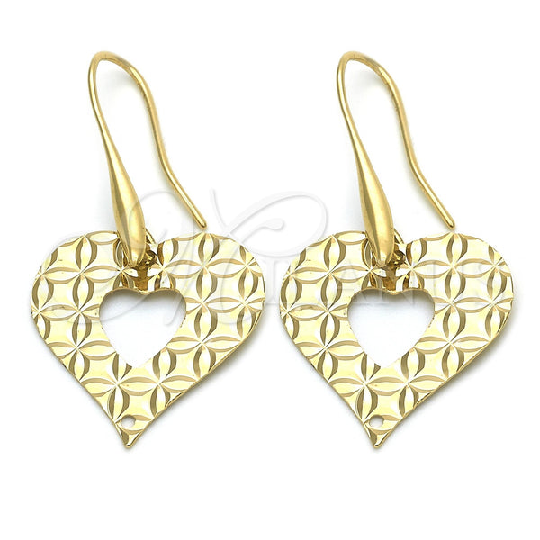 Arete Colgante 02.63.1158 Oro Laminado, Diseño de Corazón, Pulido, Tono Dorado