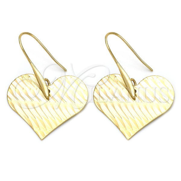 Arete Colgante 02.63.1162 Oro Laminado, Diseño de Corazón, Pulido, Tono Dorado