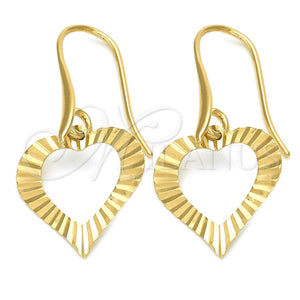 Arete Colgante 02.63.1164 Oro Laminado, Diseño de Corazón, Pulido, Tono Dorado