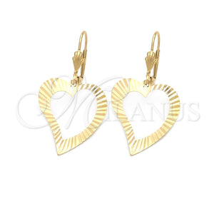 Arete Colgante 02.63.1165 Oro Laminado, Diseño de Corazón, Pulido, Tono Dorado