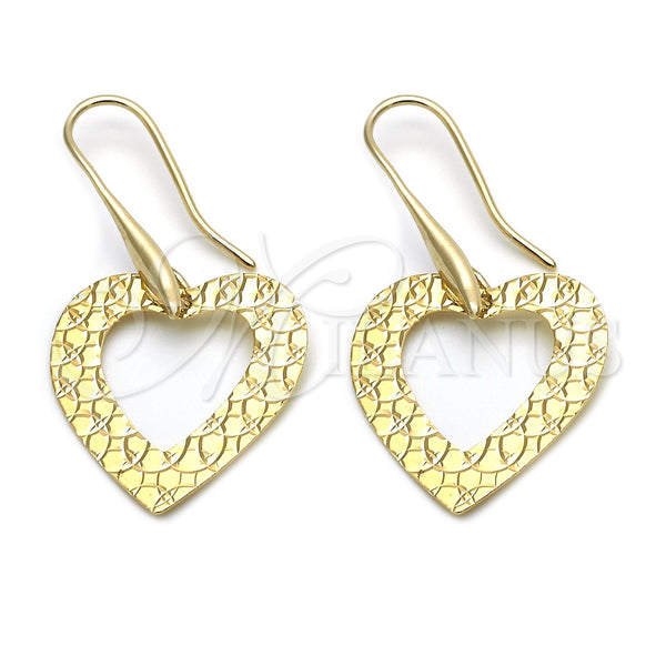 Arete Colgante 02.63.1178 Oro Laminado, Diseño de Corazón, Pulido, Tono Dorado