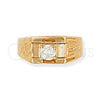 Anillo de Hombre 5.175.026.06 Oro Laminado, Diseño de Solitario y Llave Griega, con Blanca Zirconia Cubica, Diamantado, Tono Dorado (Size 6)
