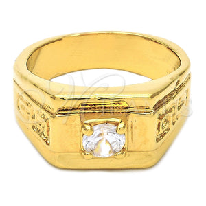 Anillo de Hombre 5.175.026.06 Oro Laminado, Diseño de Solitario y Llave Griega, con Blanca Zirconia Cubica, Diamantado, Tono Dorado (Size 6)