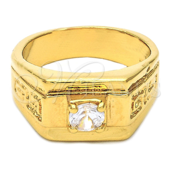 Anillo de Hombre 5.175.026.06 Oro Laminado, Diseño de Solitario y Llave Griega, con Blanca Zirconia Cubica, Diamantado, Tono Dorado (Size 6)