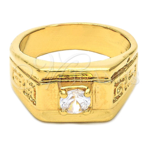 Anillo de Hombre 5.175.026.06 Oro Laminado, Diseño de Solitario y Llave Griega, con Blanca Zirconia Cubica, Diamantado, Tono Dorado (Size 6)
