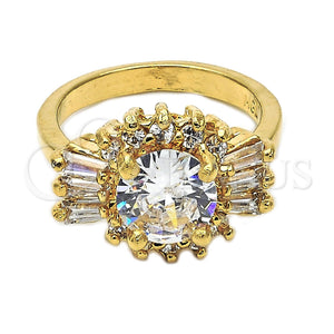 Anillo Multi Piedra 5.170.021.07 Oro Laminado, Diseño de Baguette y Cluster, con Blanca Zirconia Cubica, Pulido, Tono Dorado (Size 7)