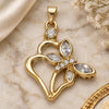 Dije Elegante 5.181.025 Oro Laminado, Diseño de Corazón y Mariposa, con Zirconia Cubica Blanca, Pulido, Tono Dorado