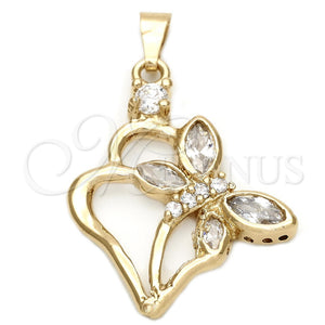 Dije Elegante 5.181.025 Oro Laminado, Diseño de Corazón y Mariposa, con Blanca Zirconia Cubica, Pulido, Tono Dorado