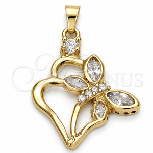 Dije Elegante 5.181.025 Oro Laminado, Diseño de Corazón y Mariposa, con Blanca Zirconia Cubica, Pulido, Tono Dorado