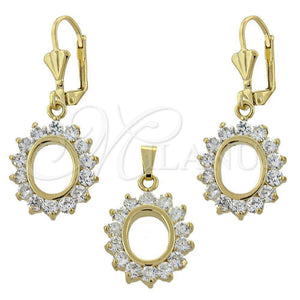 Juego de Arete y Dije de Adulto 10.63.0319 Oro Laminado, con Blanca Zirconia Cubica, Pulido, Tono Dorado