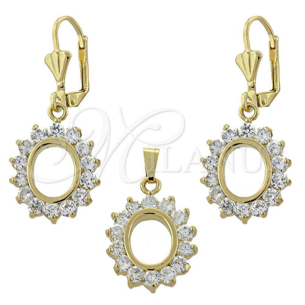 Juego de Arete y Dije de Adulto 10.63.0319 Oro Laminado, con Blanca Zirconia Cubica, Pulido, Tono Dorado