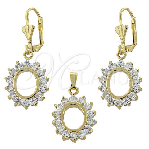 Juego de Arete y Dije de Adulto 10.63.0319 Oro Laminado, con Blanca Zirconia Cubica, Pulido, Tono Dorado
