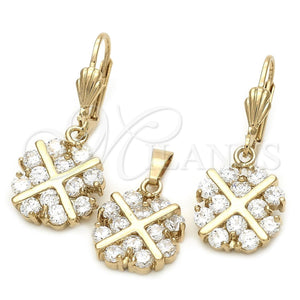 Juego de Arete y Dije de Adulto 10.63.0320 Oro Laminado, con Blanca Zirconia Cubica, Pulido, Tono Dorado