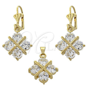 Juego de Arete y Dije de Adulto 10.63.0322 Oro Laminado, con Blanca Zirconia Cubica, Pulido, Tono Dorado
