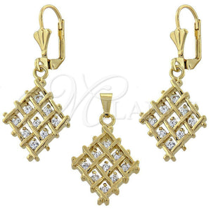 Juego de Arete y Dije de Adulto 10.63.0323 Oro Laminado, con Blanca Zirconia Cubica, Pulido, Tono Dorado