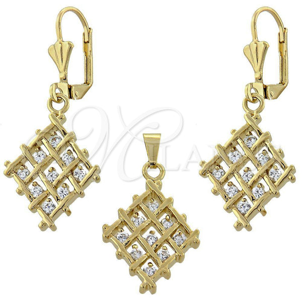 Juego de Arete y Dije de Adulto 10.63.0323 Oro Laminado, con Blanca Zirconia Cubica, Pulido, Tono Dorado
