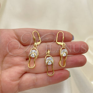 Juego de Arete y Dije de Adulto 10.63.0324 Oro Laminado, con Blanca Zirconia Cubica, Pulido, Tono Dorado