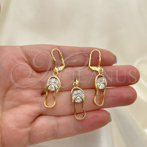 Juego de Arete y Dije de Adulto 10.63.0324 Oro Laminado, con Blanca Zirconia Cubica, Pulido, Tono Dorado
