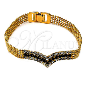 Pulsera Elegante 012.003.07 Oro Laminado, con Negro and Blanca Zirconia Cubica, Pulido, Tono Dorado (08 MM Thickness, 7 Inches Length)
