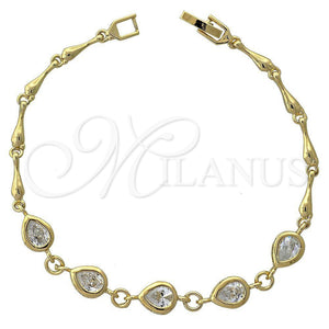 Pulsera Elegante 5.027.006 Oro Laminado, Diseño de Gota, con Blanca Zirconia Cubica, Pulido, Tono Dorado (07 MM Thickness, 7 Inches Length)