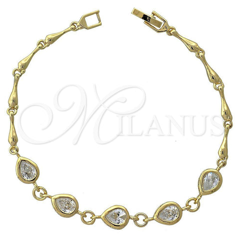 Pulsera Elegante 5.027.006 Oro Laminado, Diseño de Gota, con Blanca Zirconia Cubica, Pulido, Tono Dorado (07 MM Thickness, 7 Inches Length)