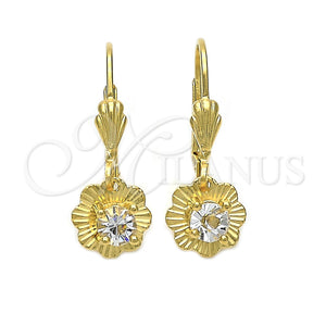 Arete Colgante 5.090.010 Oro Laminado, Diseño de Flor, con Blanca Zirconia Cubica, Diamantado, Tono Dorado
