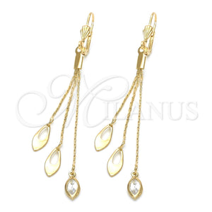 Arete Largo 5.089.003 Oro Laminado, Diseño de Gota, con Blanca Zirconia Cubica, Pulido, Tono Dorado