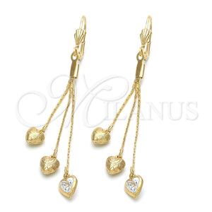 Arete Largo 5.111.011 Oro Laminado, Diseño de Corazón, con Blanca Zirconia Cubica, Pulido, Tono Dorado