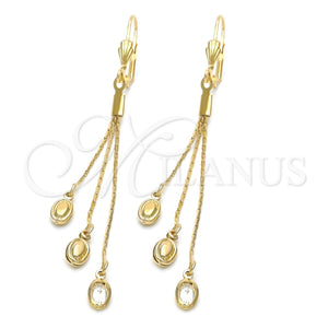 Arete Largo 5.109.007 Oro Laminado, con Blanca Zirconia Cubica, Pulido, Tono Dorado