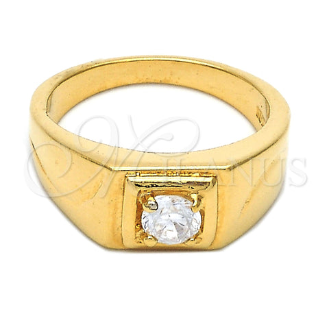 Anillo de Hombre 5.175.029.06 Oro Laminado, Diseño de Solitario, con Blanca Zirconia Cubica, Pulido, Tono Dorado (Size 6)