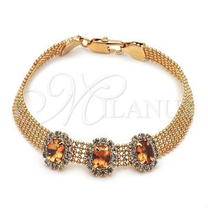 Pulsera Elegante 5.021.007 Oro Laminado, Diseño de Bola, con Aceituna Claro and Blanca Zirconia Cubica, Pulido, Tono Dorado (08 MM Thickness, 8 Inches Length)