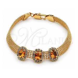 Pulsera Elegante 5.021.007 Oro Laminado, Diseño de Bola, con Zirconia Cubica Aceituna Claro y Blanca, Pulido, Tono Dorado (Grosor 08 MM, 8 Pulgadas de Largo)