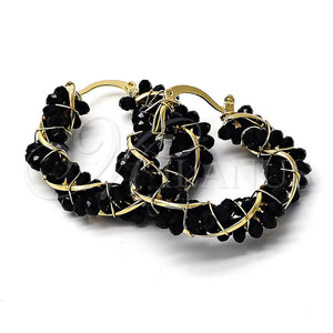 Argolla Pequeña 5.141.007.30 Oro Laminado, Diseño de Torcido, con Negro Cristal, Pulido, Tono Dorado