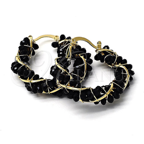 Argolla Pequeña 5.141.007.30 Oro Laminado, Diseño de Torcido, con Negro Cristal, Pulido, Tono Dorado