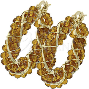 Argolla Pequeña 5.141.005.30 Oro Laminado, Diseño de Torcido, con Cafe Cristal, Pulido, Tono Dorado