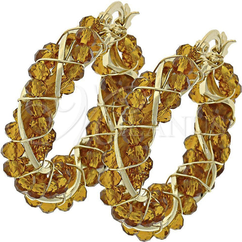 Argolla Pequeña 5.141.005.30 Oro Laminado, Diseño de Torcido, con Cafe Cristal, Pulido, Tono Dorado