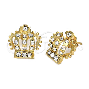 Arete Dormilona 5.127.003 *PROMO* Oro Laminado, Diseño de Corona, con Blanca Cristal, Pulido, Tono Dorado